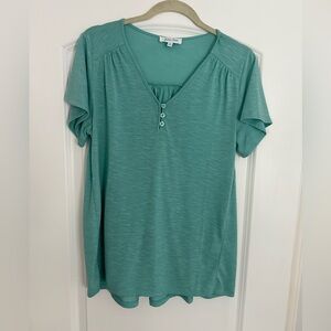 Grace & Lace Slub Henley Tee in Dusty Mint, size S.